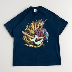 Vintage Y2K Winterland Jimi Hendrix T-Shirt Mens Large Black Band Voodoo Rock